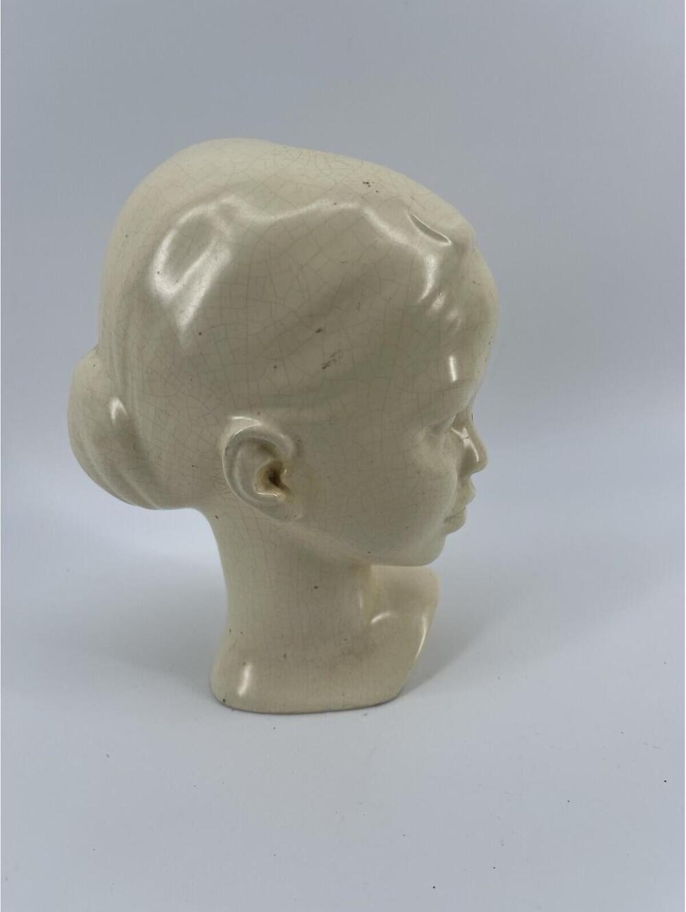 Vintage Ceramic Female Mannequin Head Bust Wig Hat Display Cream Crackle 8” - Picture 3 of 7